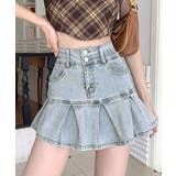 サックスブルー | プリーツデニムスカート韓国風ミニスカート | Miniministore