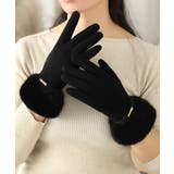 ブラック | 裏起毛ファー手袋冬 防風保温 スマホ対応 | Miniministore
