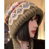 ベージュ系*柄 | ノルディック柄ニット帽無地ニットキャップ | Miniministore