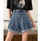 インディゴブルー | ウエスト調節可能デニムショートパンツ美脚 | SUNSHINE CLOSET