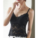ブラック | 総レースキャミソールカップ付きブラトップ | ANGELCLOSET