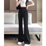 ブラック | セミフレアワイドパンツ スラックスパンツ | Miniministore