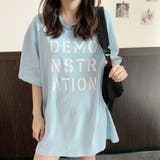薄ブルー | ロング ロゴtシャツ レディース 半袖 | ANGELCLOSET