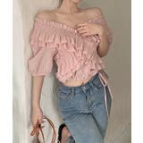 ピンク | フリルブラウス シャーリングブラウス半袖 | ANGELCLOSET
