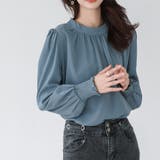 くすみブルー | ギャザーブラウス スタンドカラー シャツ | Miniministore