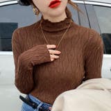 ブラウン | ニットトップス 秋冬プチハイネック 長袖 | Miniministore