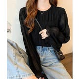 ブラック | シャーリングブラウス 長袖トップス韓国風 | Miniministore