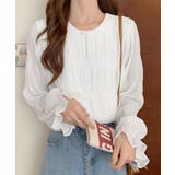 ホワイト | シャーリングブラウス 長袖トップス韓国風 | Miniministore