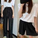 ブラック | プリーツワイドパンツ2枚セット冷感タッチ | ANGELCLOSET