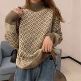 モカ | 配色ダイス柄ニットトップスハイネック | Miniministore