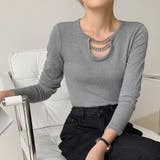 グレー | ネックレス風 Tシャツ レディース 長袖 | Miniministore