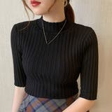 ブラック | リブニットトップス レディース半袖春秋夏 | Miniministore