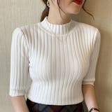 ホワイト | リブニットトップス レディース半袖春秋夏 | Miniministore