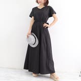 ブラック | マキシワンピース フレンチ袖ロングワンピ | Miniministore