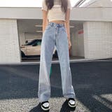 サックス | ストレートデニムパンツ レディース 美脚 | Miniministore
