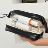 ブラック | 二段コスメポーチ クリア化粧ポーチ 自立 | SUNSHINE CLOSET