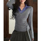 細身タイトTシャツ配色襟ドッキング ウエストベルト付きカットソー長袖きれいめカジ… | SUNSHINE CLOSET | 詳細画像3