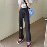 クラッシュ デニムパンツ 韓国 股上深め | Miniministore | 詳細画像10
