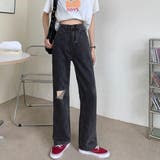 クラッシュ デニムパンツ 韓国 股上深め | Miniministore | 詳細画像5