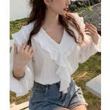 フリルブラウスVネックシアーシャツ韓国風 | Miniministore | 詳細画像14 