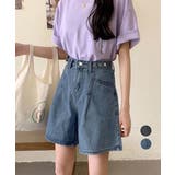 ウエスト調節可能デニムショートパンツ美脚 | Miniministore | 詳細画像1 
