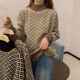 配色ダイス柄ニットトップスハイネック | Miniministore | 詳細画像8