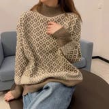配色ダイス柄ニットトップスハイネック | Miniministore | 詳細画像9