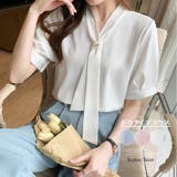 ボウタイブラウス 半袖 レディース 無地 オフィスカジュアル | Miniministore | 詳細画像1 