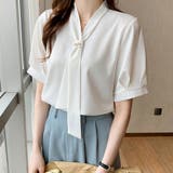 ボウタイブラウス 半袖 レディース 無地 オフィスカジュアル | Miniministore | 詳細画像5 