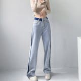 配色ストレートデニムパンツ ハイウエスト | Miniministore | 詳細画像2