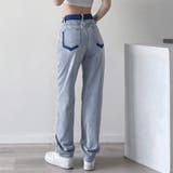 配色ストレートデニムパンツ ハイウエスト | Miniministore | 詳細画像7