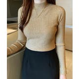 ベージュ | 韓国リブニットトップス ハイネック 長袖 | Miniministore