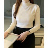 アイボリー | 韓国リブニットトップス ハイネック 長袖 | Miniministore