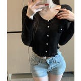 ブラック | サマーニットカーディガン 花モチーフ付き | Miniministore