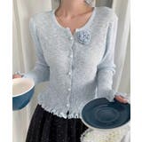 ライトブルー | サマーニットカーディガン 花モチーフ付き | Miniministore
