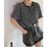 ブラック | ボーダー柄tシャツ レディース 半袖夏服 | ANGELCLOSET