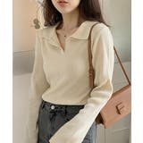 ベージュ | ポロニットトップス秋新作リブニット韓国風 | Miniministore