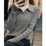 グレー | ポロニットトップス秋新作リブニット韓国風 | Miniministore