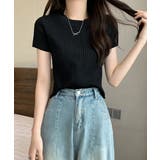 ブラック | リブニットトップスサマーニット半袖春夏服 | Miniministore