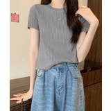 グレー | リブニットトップスサマーニット半袖春夏服 | Miniministore