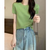 グリーン | リブニットトップスサマーニット半袖春夏服 | Miniministore