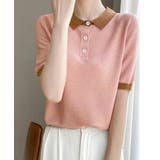 ピンク | 配色襟付き半袖 ポロニットトップス韓国風 | Miniministore