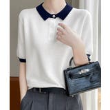 ホワイト | 配色襟付き半袖 ポロニットトップス韓国風 | Miniministore