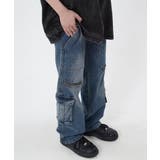 インディゴブルー | デニムカーゴパンツ 韓国風ワイドジーンズ | Miniministore