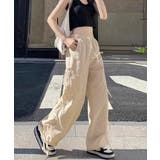 ベージュ | カーゴパンツ サイドリボン ワイドパンツ | ANGELCLOSET