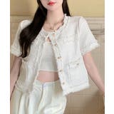 ホワイト | 半袖ツイード風ジャケット レディース夏服 | Miniministore