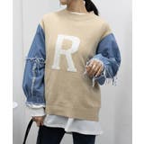 ベージュ | ドッキングニット デニムシャツ 切り替え | Miniministore