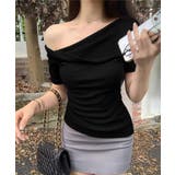 ブラック | 片方オフショルtシャツ レディース 半袖 | Miniministore