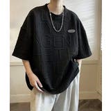 ブラック | エンボス加工ロゴtシャツ メンズ 韓国風 | AsaAura