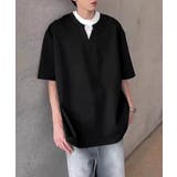 ブラック | 半袖Tシャツ メンズ 重ね着風カットソー | AsaAura